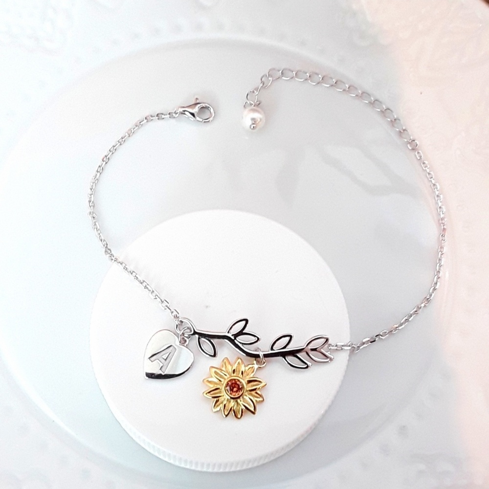 NEW Sterling, Citrine  Initial "A" Bracelet